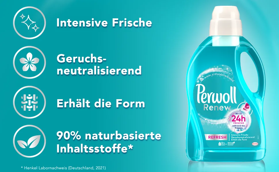 Perwoll Renew Refresh liquid detergent (25 washes) hygiene detergent for white and colored laundry with odor-neutralizing formula for intensive fresh 25 ml (1 Pack) - product information 2