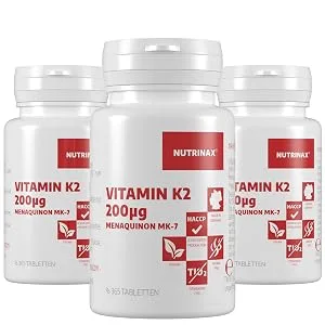 Nutrinax |Vitamin K2 200 g |365 tablets |Menaquinon MK7 |Vegan and lactose -free |Without magnesium stearate |From German productionAnnual pack - product information 2