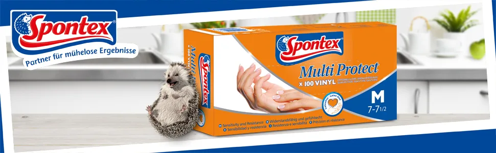 Spontex Multi Protect Tedisely gloves made of vinyl latex -free resistant and versatile in a practical donor box size S 100 pack S (100 pack) - Header