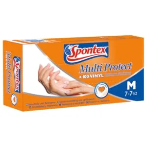 Spontex Multi Protect Tedisely gloves made of vinyl latex -free resistant and versatile in a practical donor box size S 100 pack S (100 pack) - Packshot