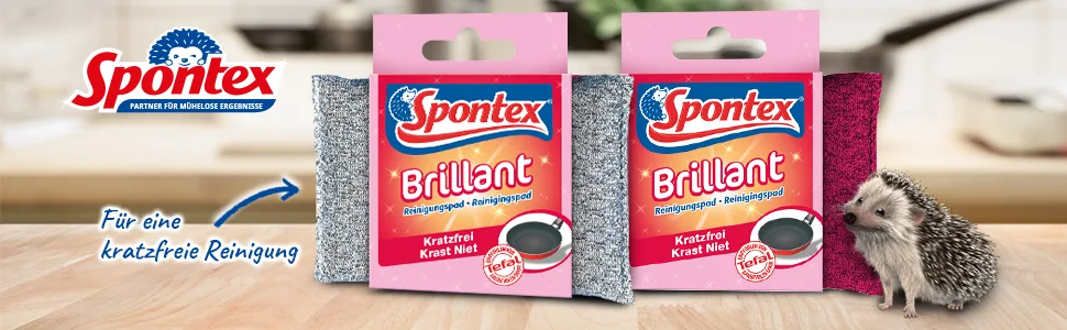 Spontex brilliant cleaning pad 12 pack for sensitive surfaces scratch -free and long -lasting silver and pink 12 brilliant cleaning pad 12 Pack - Header