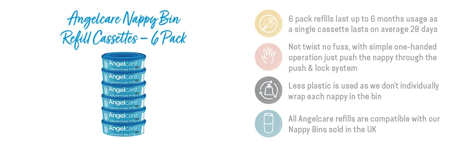 Angelcare Diaper Pail Refill Pack 6 Pack 2770 1 piece (1 pack) White Single - 6 Pack Info