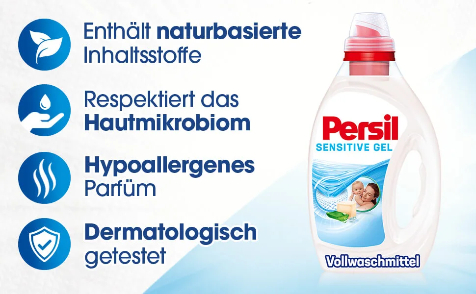Persil sensitive gel (80 wash loads) liquid detergent for allergy sufferers & babies removes stubborn stains 92% biodegradable ingredients* 4 l (1 Pack) - product information 2