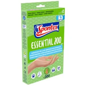 Spontex essential disposable gloves multifunction gloves in unit size latex -free universally applicable transparent one size 200 pack 12963133 - Spontex Essential x200