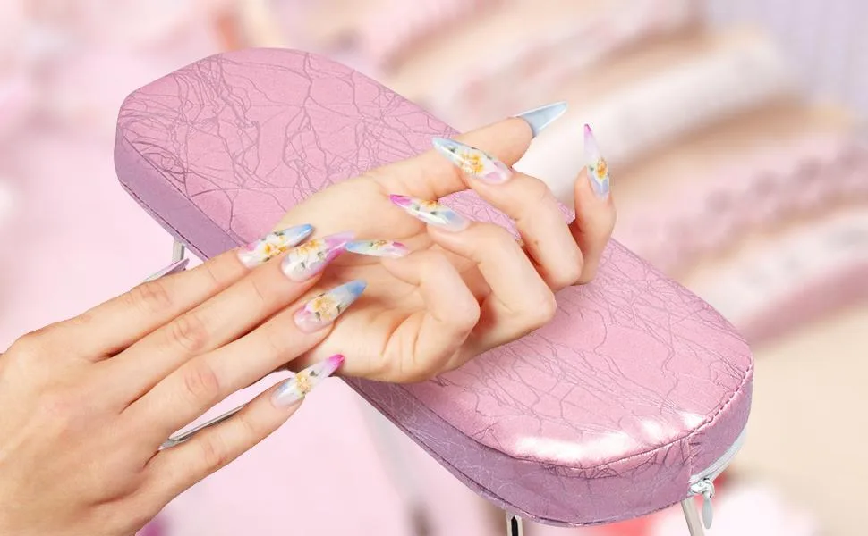 LXIANGN Nail Arm Rest, Microfiber Leather Manicure Hand Pillow Nail Hand Rest Cushion Pink for Nails Salon - nail desk station