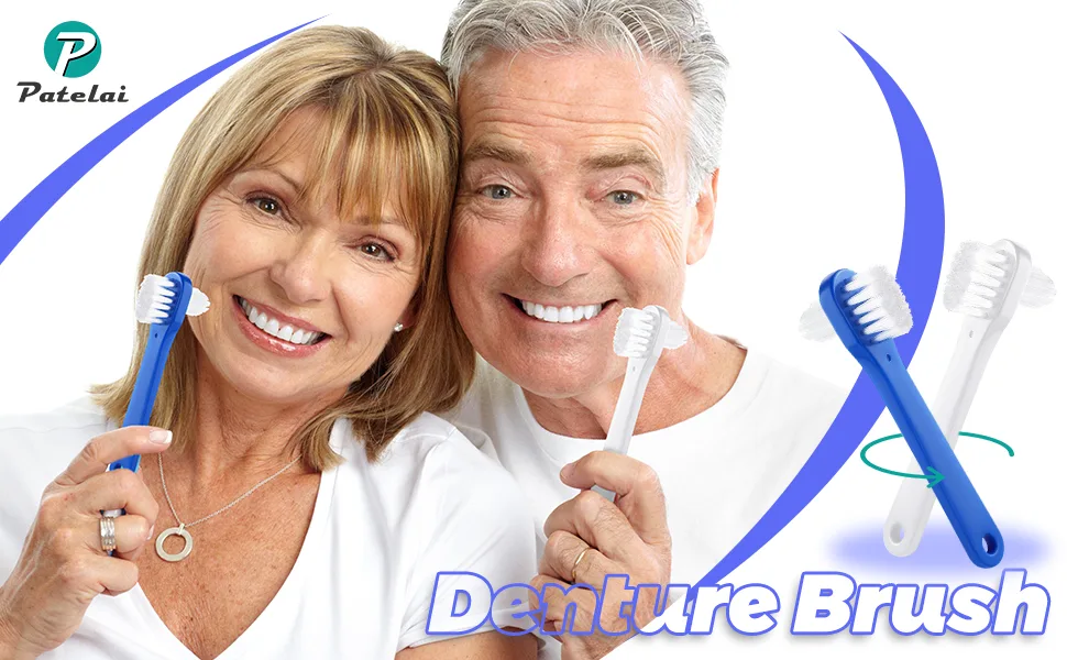 Denture Brush Dual Head Toothbrushes Hard Denture Cleaning Brush Denture Toothbrush Cleaning Brush False Teeth Brush Toothbrush for False Teeth Cleaning, 2 Colors (6 Pieces) - product information 1