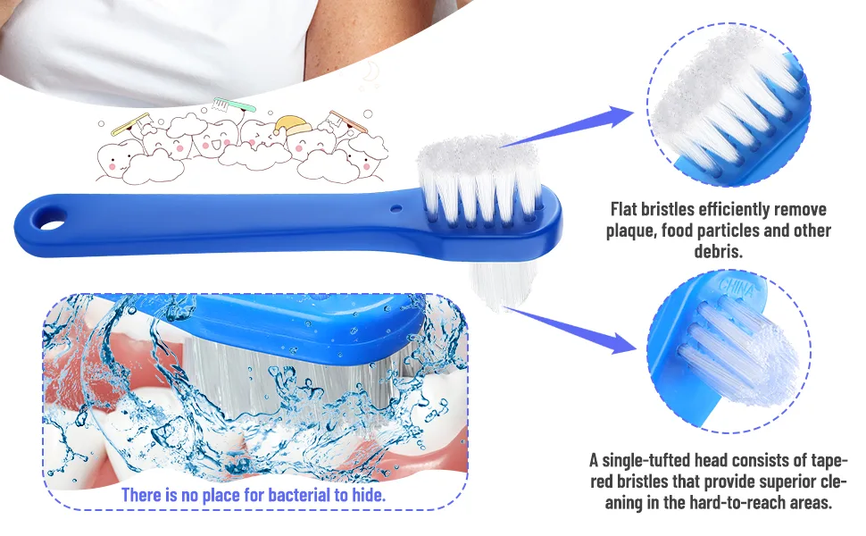 Denture Brush Dual Head Toothbrushes Hard Denture Cleaning Brush Denture Toothbrush Cleaning Brush False Teeth Brush Toothbrush for False Teeth Cleaning, 2 Colors (6 Pieces) - product information 2