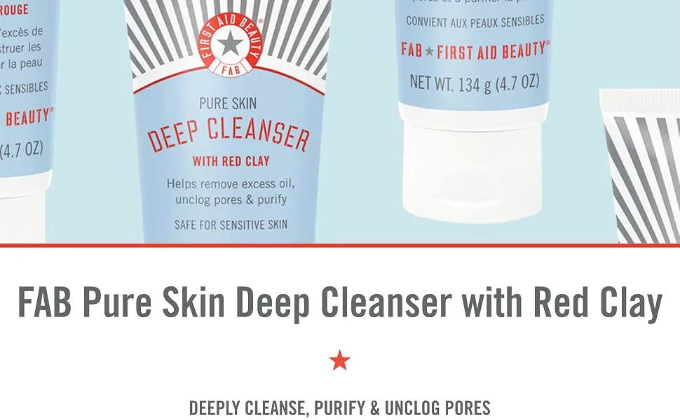 First Aid Beauty Pure Skin Deep Cleanser with Red Clay – Face Wash for Oily or Blemish-Prone Skin – 4.7 oz. - First Aid Beauty