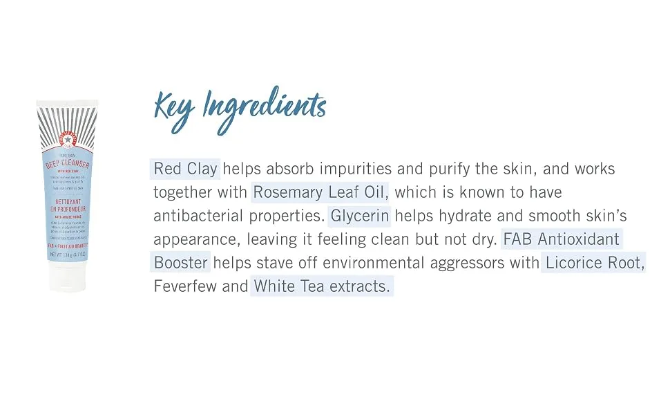 First Aid Beauty Pure Skin Deep Cleanser with Red Clay – Face Wash for Oily or Blemish-Prone Skin – 4.7 oz. - product information 4