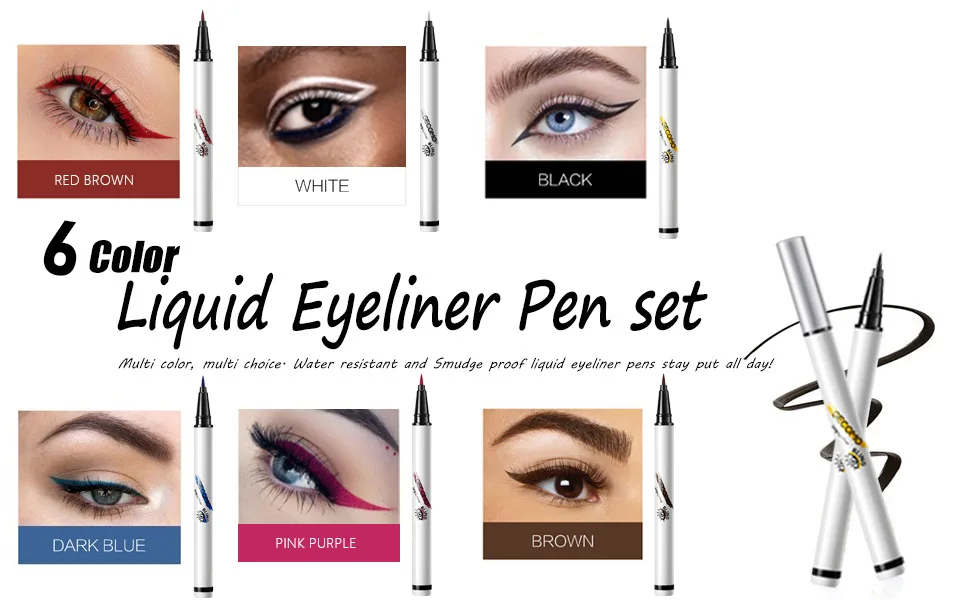 GECOMO 6 Colors Matte Liquid Eye liner Set for Eye Makeup,Waterproof Smudge-Proof Smooth Long lasting Liquid Colorful Eye Liner Pen - GECOMO
