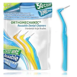 Reusable Interdental Angle Brushes by Orthomechanic - Jumbo Pack - Remove Plaque - Toothpick (Standard - Blue - 100 Count (Pack of 2)) - dental interdental brushes