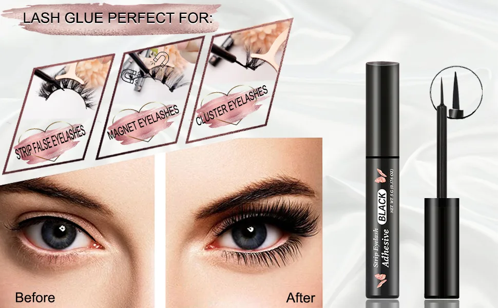 Black Eyelash Glue Super Strong Hold Eyelash Adhesive Waterproof Eyelash Glue Sensitive Eyes Lash Glue for False Lashes 0.176oz 1PCS - best eyelash glue