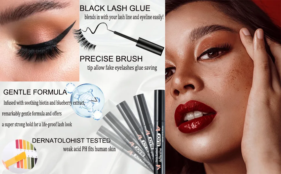 Black Eyelash Glue Super Strong Hold Eyelash Adhesive Waterproof Eyelash Glue Sensitive Eyes Lash Glue for False Lashes 0.176oz 1PCS - super strong hold eyelash adhesive