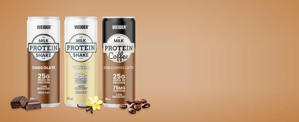 WEIDER Milk Protein Coffee Shake Iced Coffee Latte protein shake with 25g protein and 75mg caffeine pack of 12 250 ml - A+Milk Protein Shake