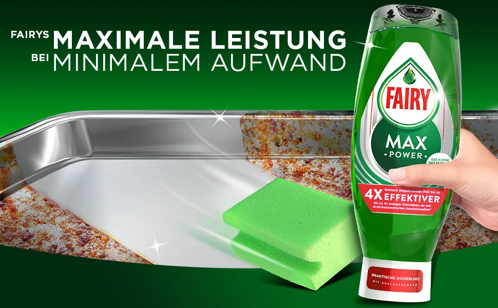 Fairy detergent Max Power Original effective formula for clean dishes and fat solving power for greasy pots and pans 660ml (1 Pack) - leistung