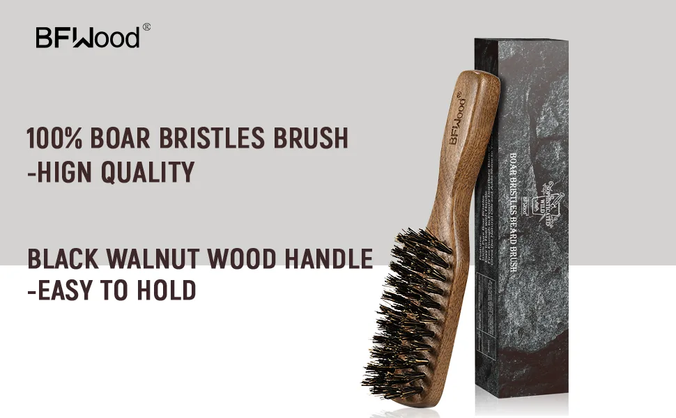 Bfwood Small Beard Brush for Men - Mini Boar Bristle Beard Brush with Black Walnut Wood Handle for Beard Care (Medium-Stiff) - BFWood small beard brush