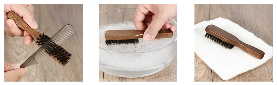 Bfwood Small Beard Brush for Men - Mini Boar Bristle Beard Brush with Black Walnut Wood Handle for Beard Care (Medium-Stiff) - How to clean the beard brush