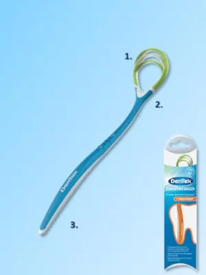 Dentek tongue cleaner 2 Pack (2 x 1 piece) - plastic scraper with mint taste - removed bacterial bad breath - fresh breath - Zungenreiniger Dentek