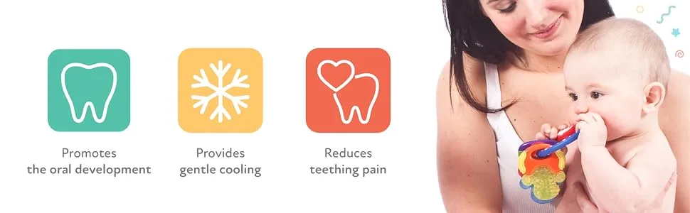 N by bite ring for babies promotes visual sense & motor skills gripping with ICE gel also reaches the molars from 3+ months 600 blue 1 piece (2 pack) - product information 2