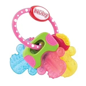 N by bite ring for babies promotes visual sense & motor skills gripping with ICE gel also reaches the molars from 3+ months 600 blue 1 piece (2 pack) - Teething keys pink