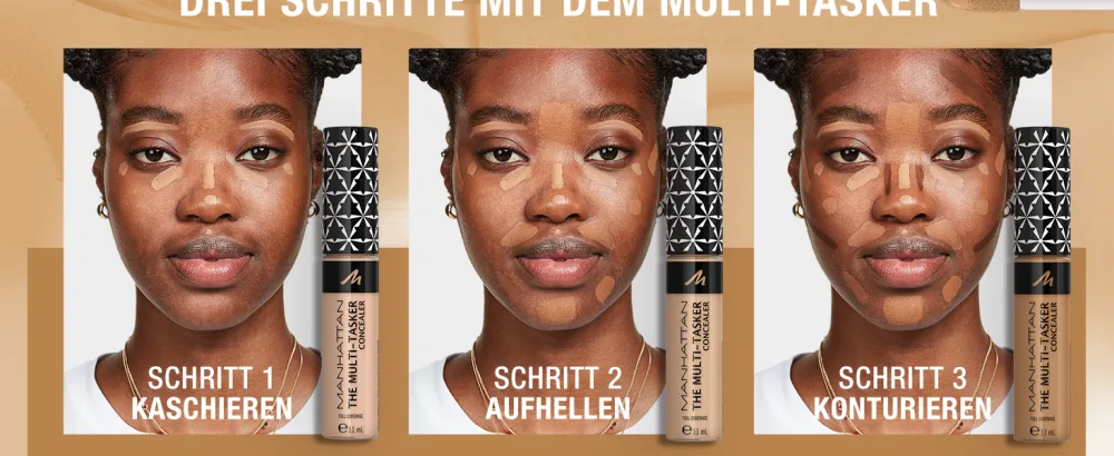 Manhattan Multi-Tasker concealer fb. 20 fair liquid waterproof concealer with a large soft touch applicator 11 ml concealer fb.20 - DREI SCHRITTE MIT DEM MULTI-TASKER