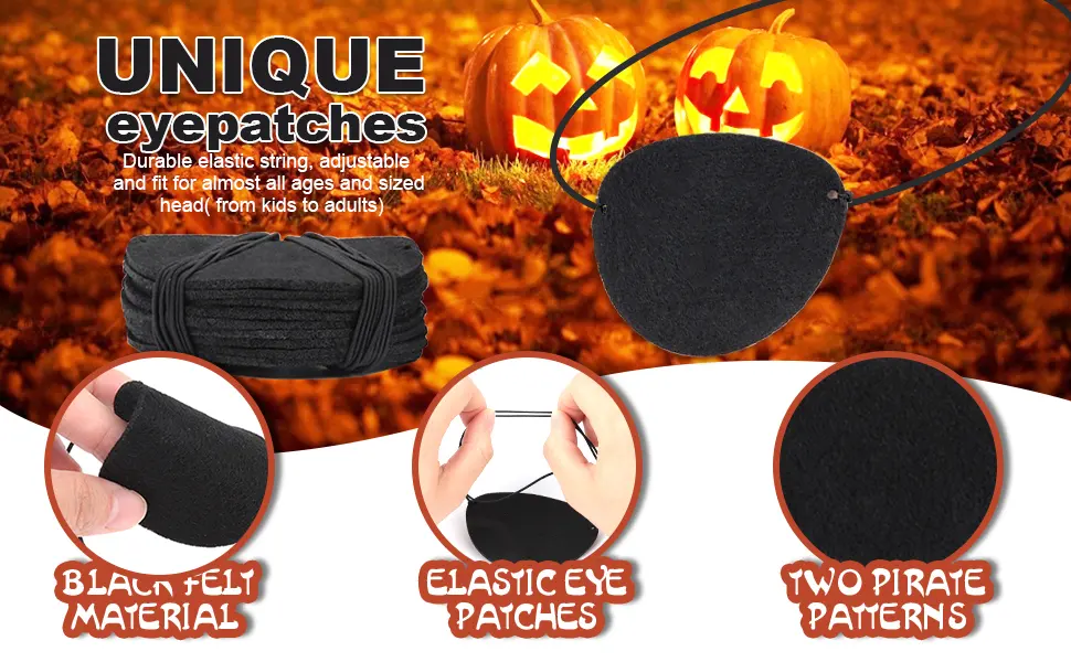 Eye Patch, YGDZ 12pcs Soft Felt Eye Patches for Adults Kids, Adjustable Single Eye Mask for Lazy Eye, Black - Eye Patch