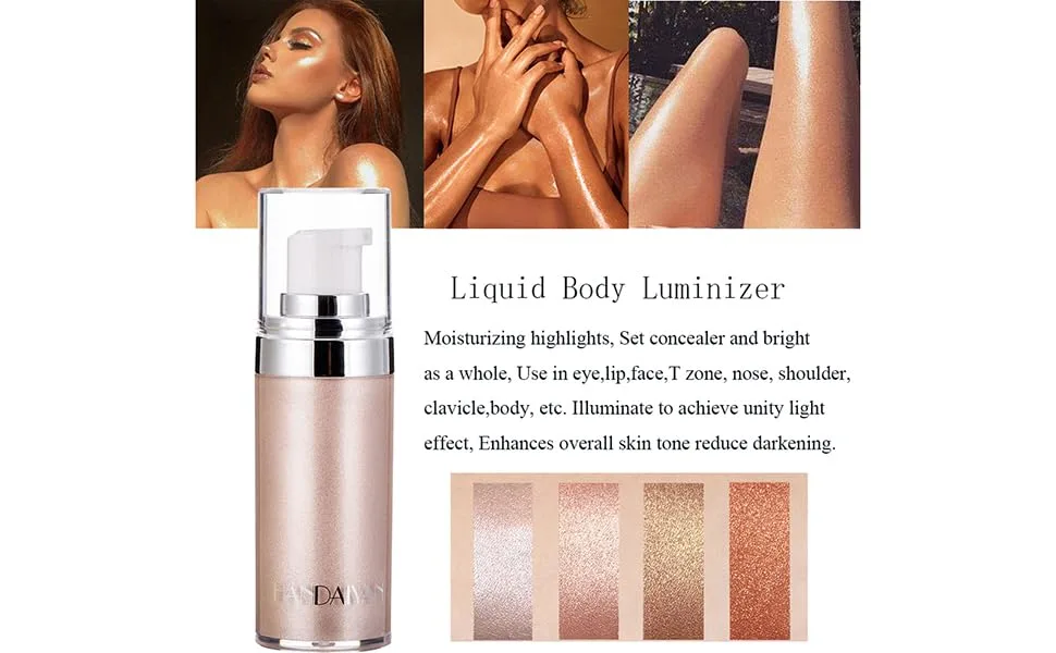 Yeweian Face Body Luminizer, Liquid Highlighter Makeup, Face Body Shimmer Glow Illuminator, Bronzer Smooth Shine Shimmer Liquid Foundation, Waterproof Moisturizing Body Highlighter (01#Pearl White) - Liquid Highlighter Makeup