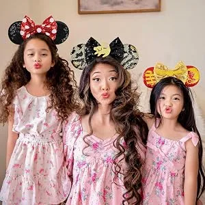 Mouse Ears Headbands with Bow and Sequins,Party Cosplay Costume for Girls or Women Black Dot A-black Dot - mickey mouse ears adult