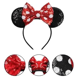 Mouse Ears Headbands with Bow and Sequins,Party Cosplay Costume for Girls or Women Black A-black - disney ears