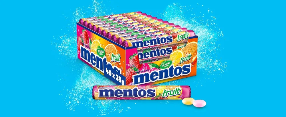 Mentos Rainbow Dragees fruit candies with orange strawberry apple blueberry raspberry melon & grapefruit taste multipack (40 roll) vegan - Frucht