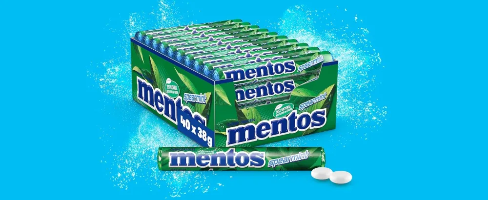Mentos Rainbow Dragees fruit candies with orange strawberry apple blueberry raspberry melon & grapefruit taste multipack (40 roll) vegan - spearmint