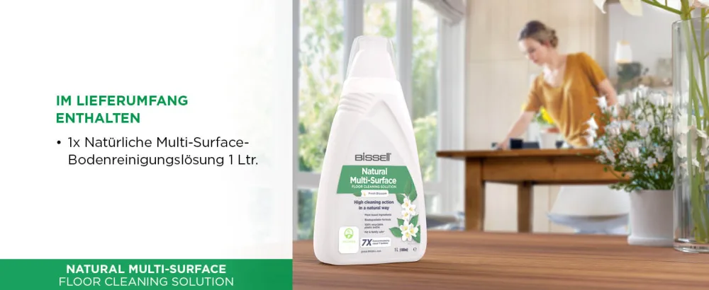 Bissell natural multi-surface floor cleaning solution 1l |For crosswave spinwave spinwave robot and hydrowave |Vegetable ingredients safe for you and your pet |3096 1L natural cleaning solution for several surfaces - natural formula