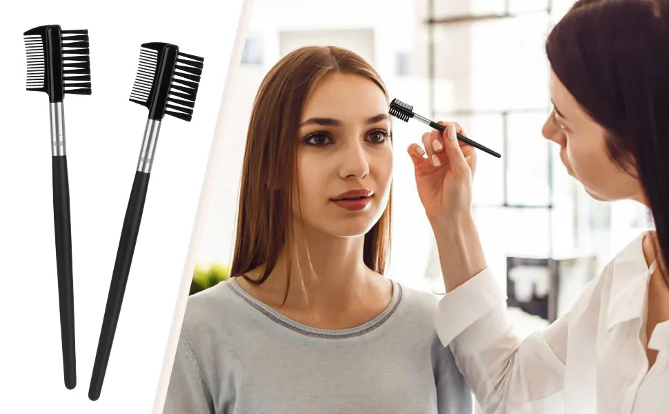 Gobesty Eyelash Comb 2 PCS 2-in-1 Eyebrow Brush with Comb Double Sides for Women Makeup Cosmetic Black - wimpern kamm brow lifting set