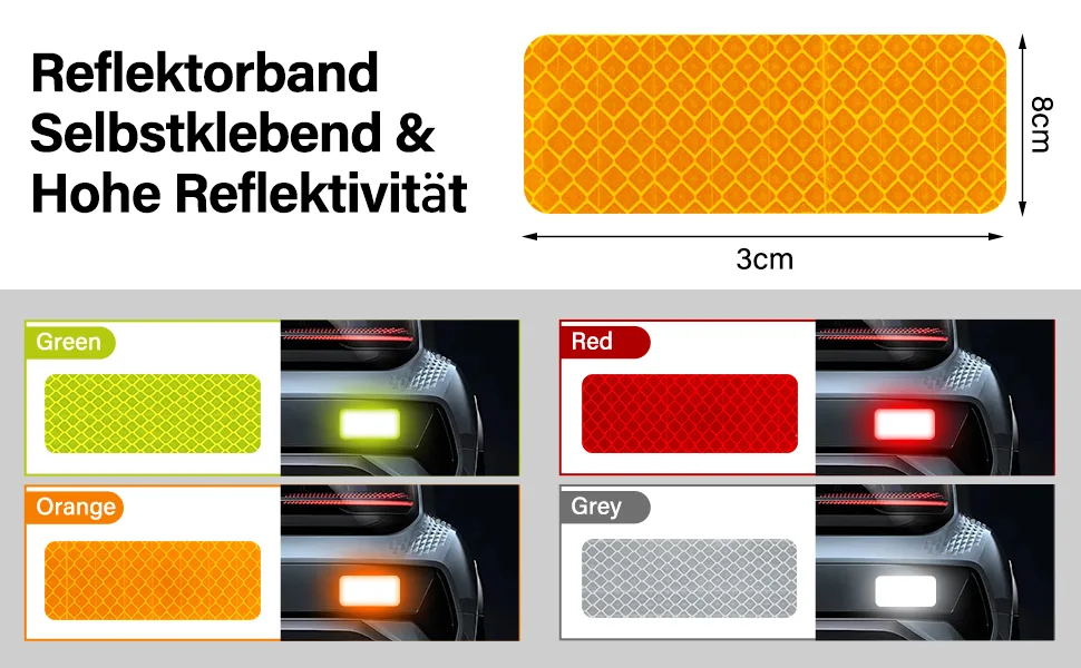 Reflector band Self -adhesive 40 pieces reflectors sticker 8 * 3cm safety warning waterproof reflector tapes sticker for bicycle backpack motorcycle stroller roller helmets (yellow white red green) - Reflektorband Selbstklebend