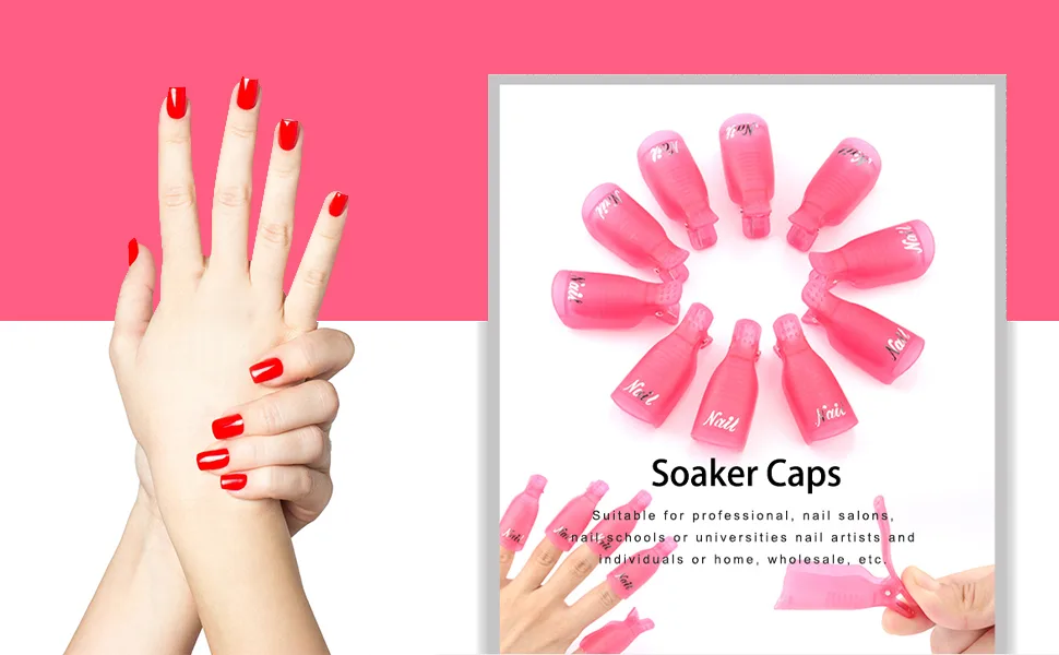 Nail polish remover tools set 10 PCs nail polish remover clips and 2 pcsectared cutel skin trimmer nail polish lean remote tools kit pink - product information 2