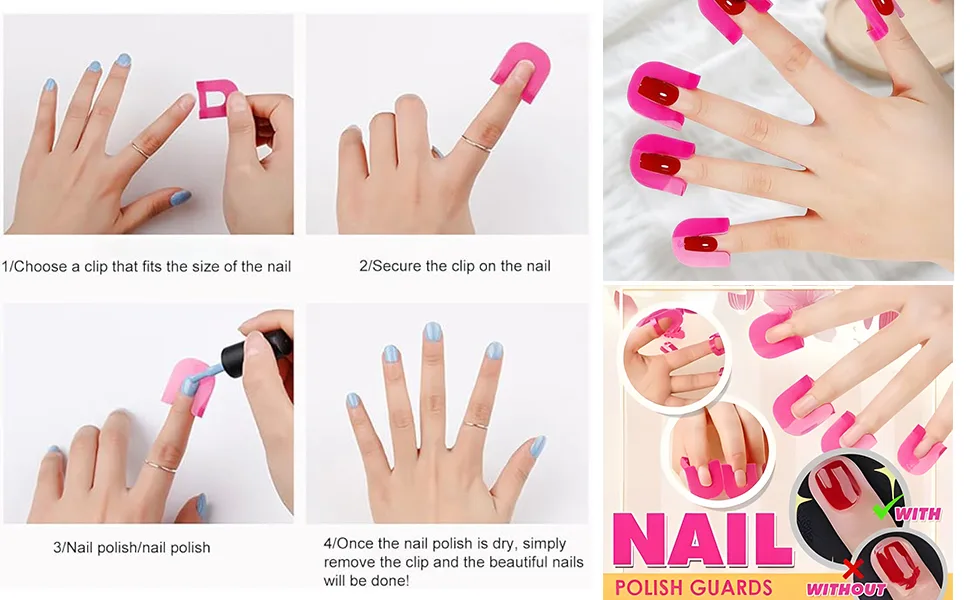 Weddhuis 26PCs nail polish template reusable nails edge skin barrier kit 10 sizes nail art paint protection top protection nail art basic tool accessories (rose) - product information 3