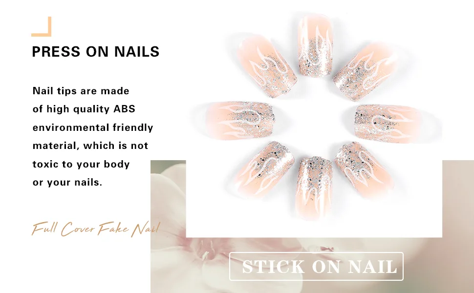 Brishow Short Artificial Nails Flame Press on Nails Sparkle Press on Nails 24pcs for Women and Girls - Brishow Künstliche Nägel