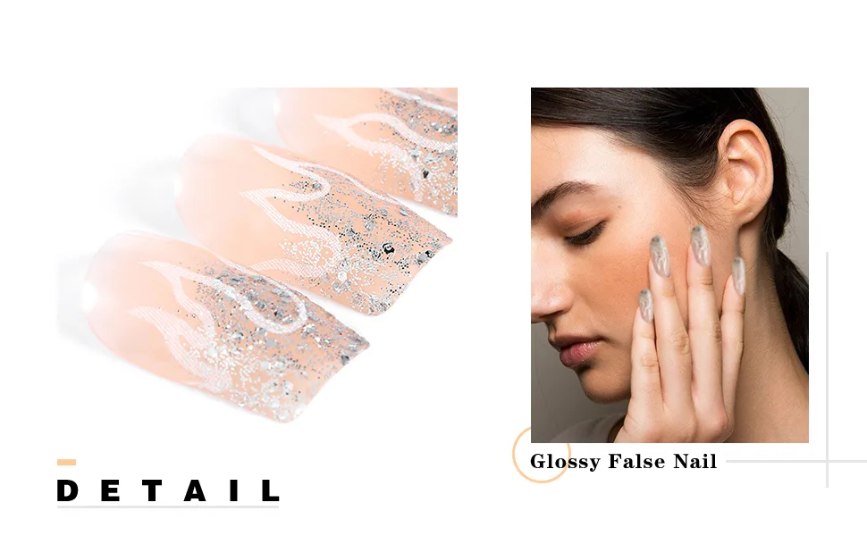 Brishow Short Artificial Nails Flame Press on Nails Sparkle Press on Nails 24pcs for Women and Girls - Brishow Künstliche Nägel