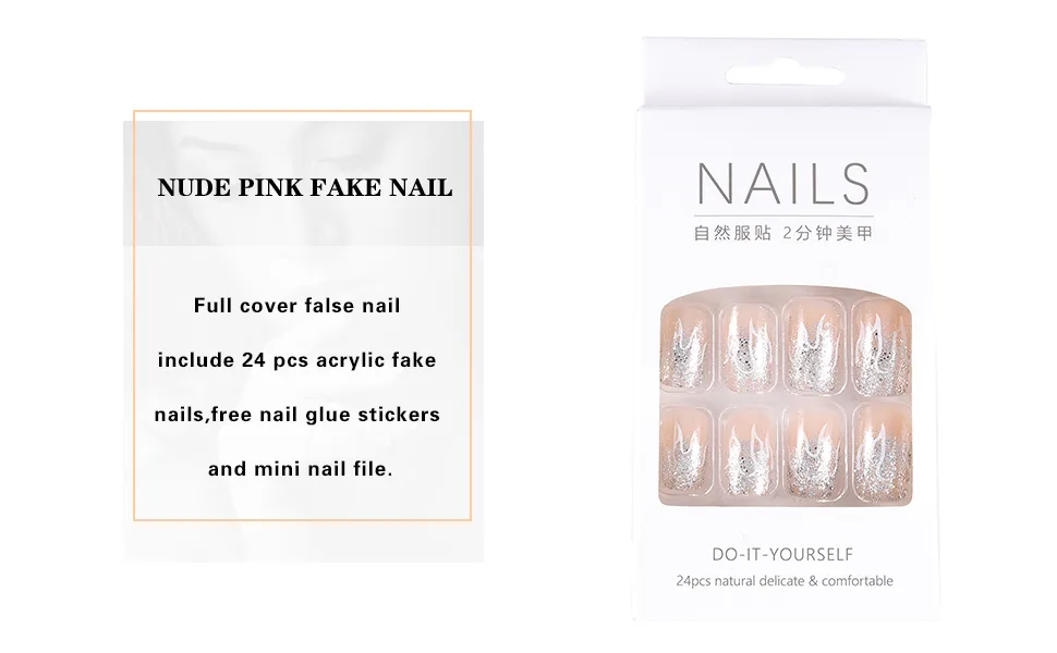Brishow Short Artificial Nails Flame Press on Nails Sparkle Press on Nails 24pcs for Women and Girls - Brishow Künstliche Nägel