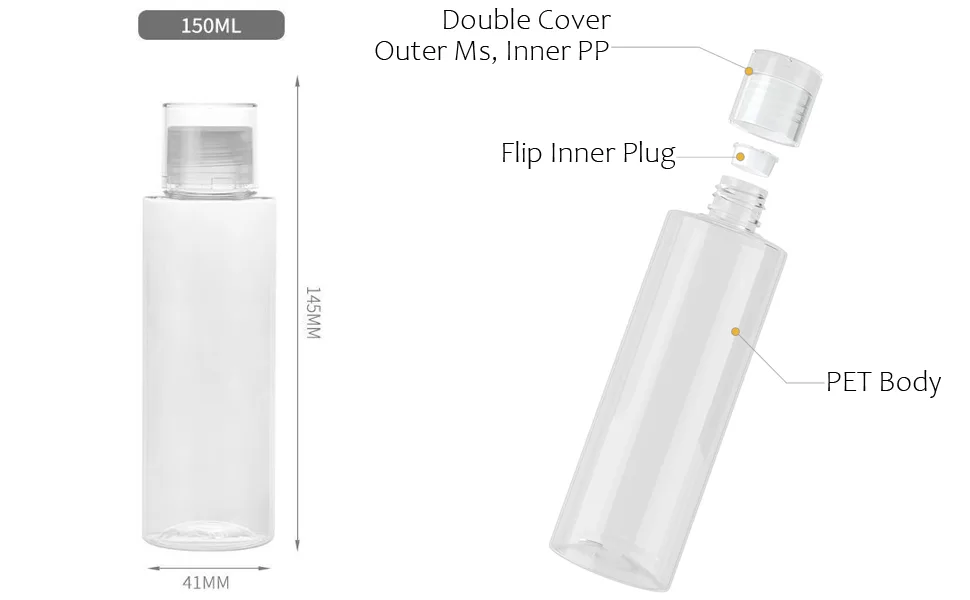 Vasana 3PCs 5oz Transparent double cap plastic empty bottle opening the travel cosmetic vial tank with flip cap test tube. - PET-Flasche.