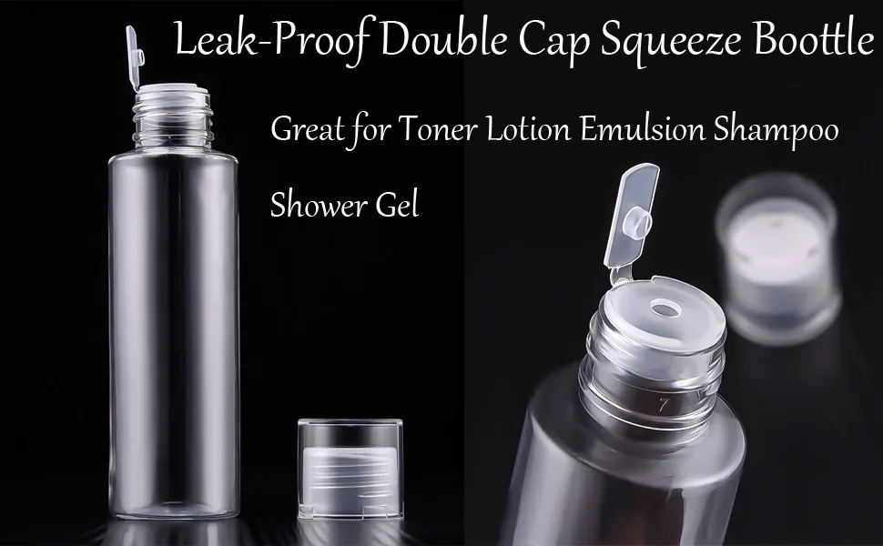 Vasana 3PCs 5oz Transparent double cap plastic empty bottle opening the travel cosmetic vial tank with flip cap test tube. - Quetschflasche