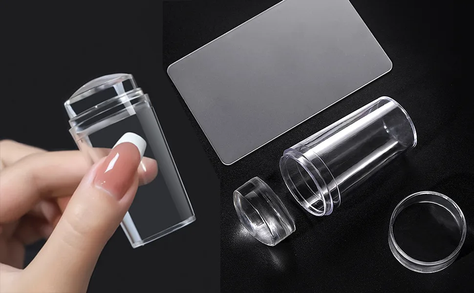 2PCS Nail Art Stamping Tools Transparent Seal Crystal Silicone Head with Scraper DIY Manicure Printing Tool Nail Art Accessories - product information 1
