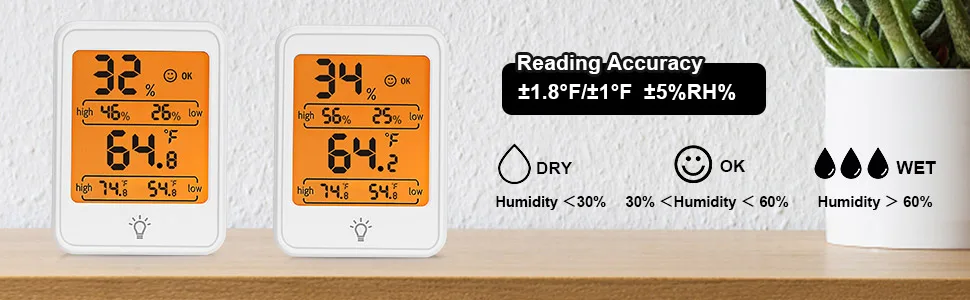 Digital thermometer inside 2 PCs mini thermo hygrometer with max/min display room thermometer and air humidity knife screen with touchable backlight - raumthermometer innen