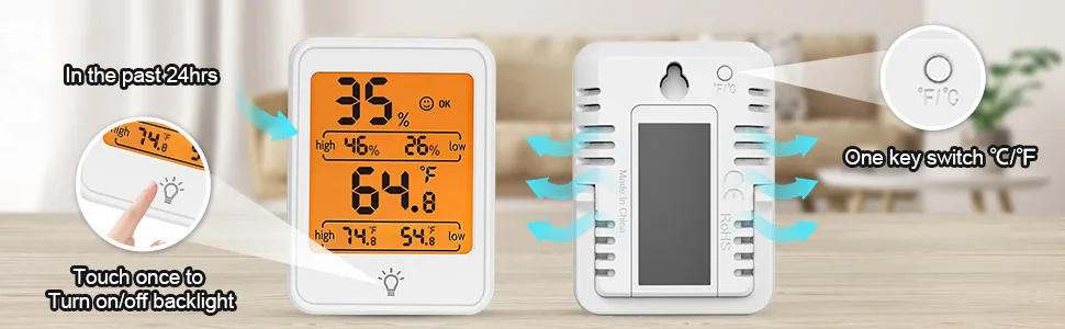 Digital thermometer inside 2 PCs mini thermo hygrometer with max/min display room thermometer and air humidity knife screen with touchable backlight - thermometer für innenräume