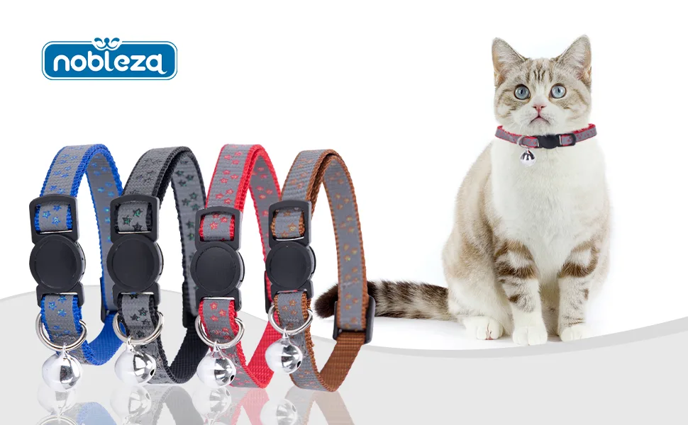 Nobleza 4 Pack Reflective Cat Collar with Safety Clasp and Bell Adjustable Collar for Cat Kitten Dogs - product information 6