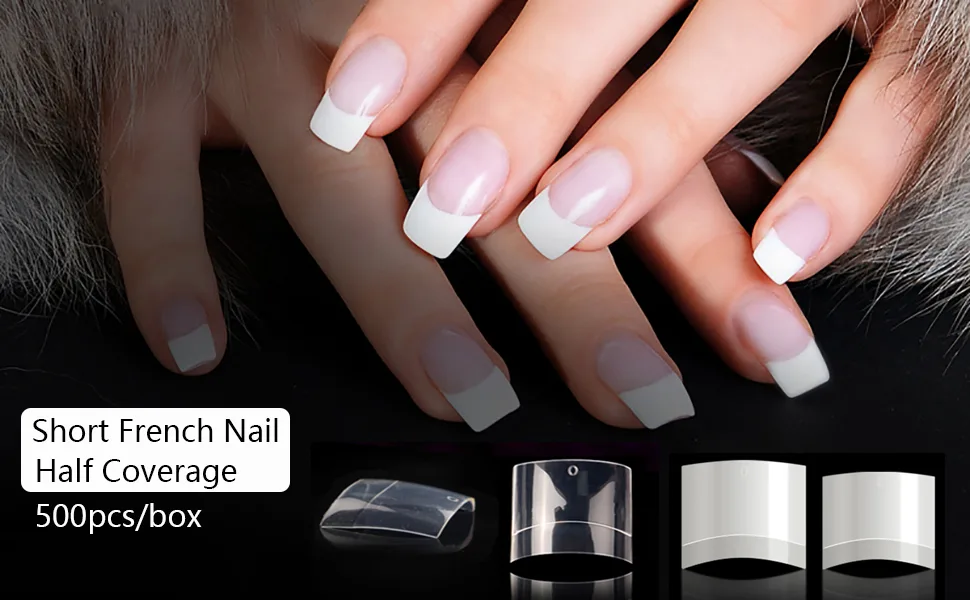 500pcs Short Square Artificial Nails Transparent with Box 10 Sizes A-short square-transparent - Kurzer, quadratischer Nagel