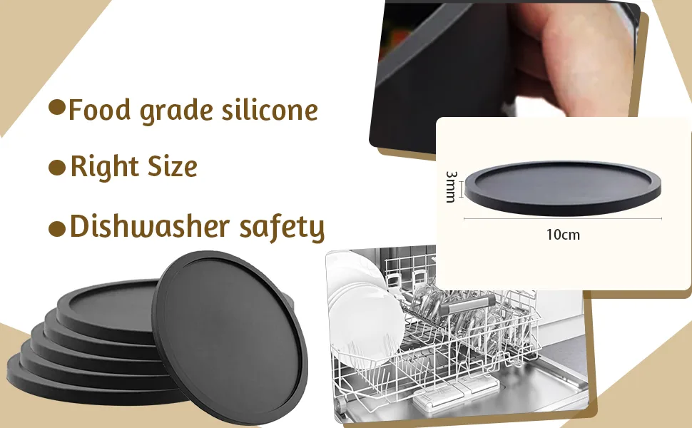 8 pieces of silicone coasters coasters round for glasses drinks cups coasters set with scratch-resistant underside silicone coasters for drinks bar (black) black-5 - product information 7