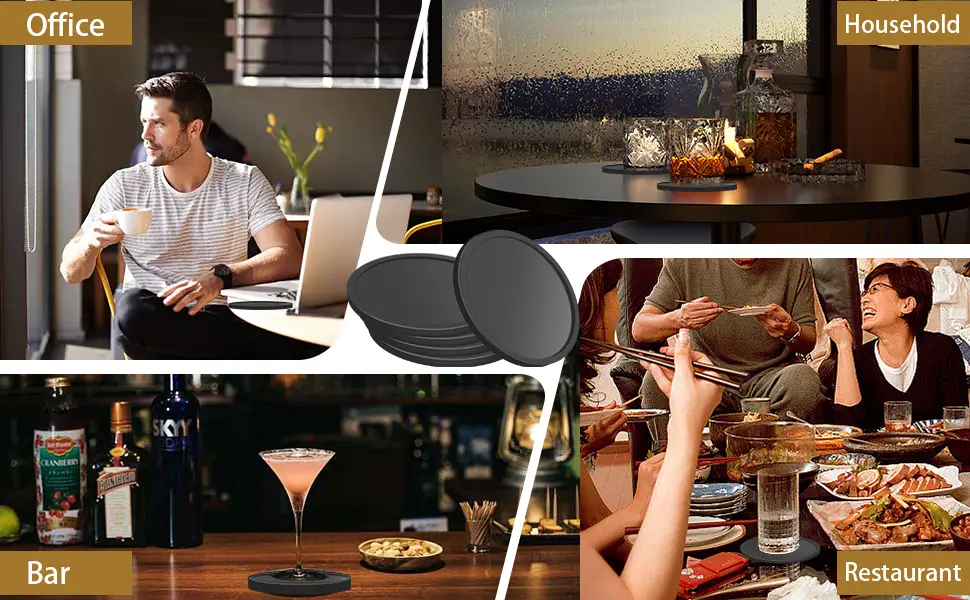 8 pieces of silicone coasters coasters round for glasses drinks cups coasters set with scratch-resistant underside silicone coasters for drinks bar (black) black-5 - product information 8
