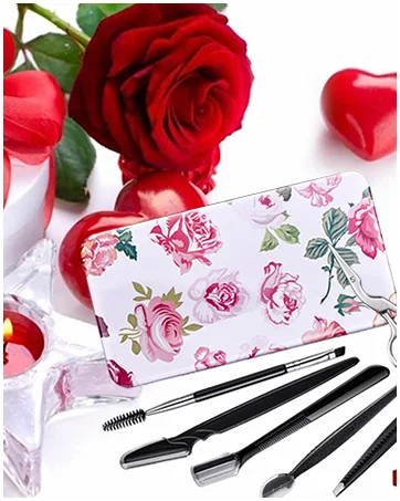 Fitdon eyebrows set stainless steel tweezers & eyebrow scissors & eyebrow brush with spooler & 3 pieces of eyebrows razor 6PCs - Eyebrow Grooming Set