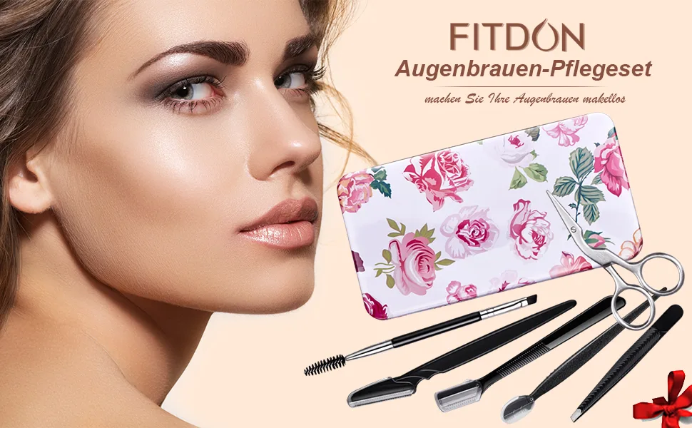 Fitdon eyebrows set stainless steel tweezers & eyebrow scissors & eyebrow brush with spooler & 3 pieces of eyebrows razor 6PCs - Eyebrow Set